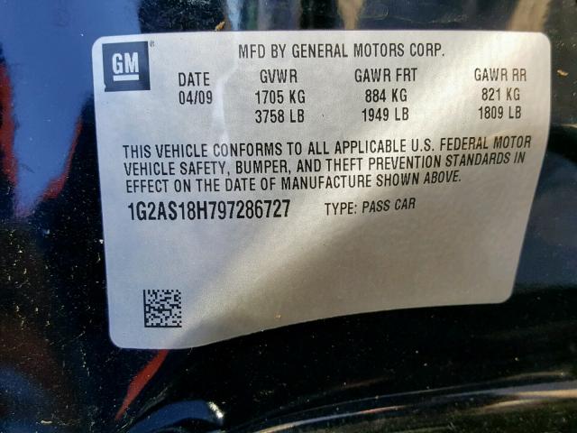 1G2AS18H797286727 - 2009 PONTIAC G5 BLACK photo 10