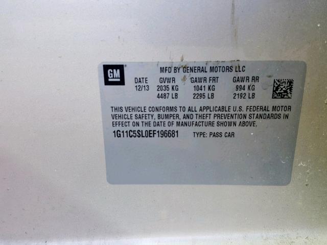 1G11C5SL0EF196681 - 2014 CHEVROLET MALIBU 1LT 米色 照片 10