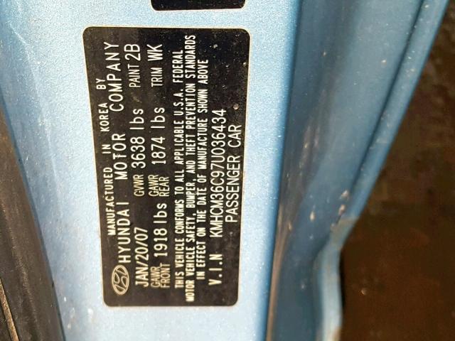 KMHCM36C97U036434 - 2007 HYUNDAI ACCENT GS BLUE photo 10