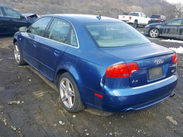 WAUDF78E68A075605 - 2008 AUDI A4 2.0T QU BLUE photo 3