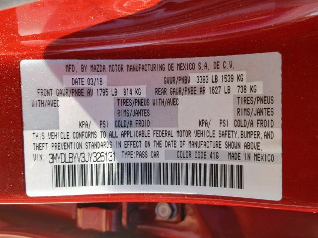 3MYDLBYV3JY326131 - 2018 TOYOTA YARIS IA RED photo 10