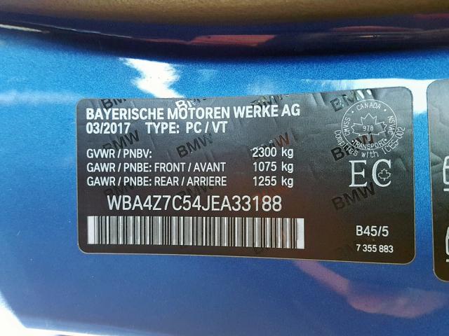 WBA4Z7C54JEA33188 - 2018 BMW 440XI BLUE photo 10