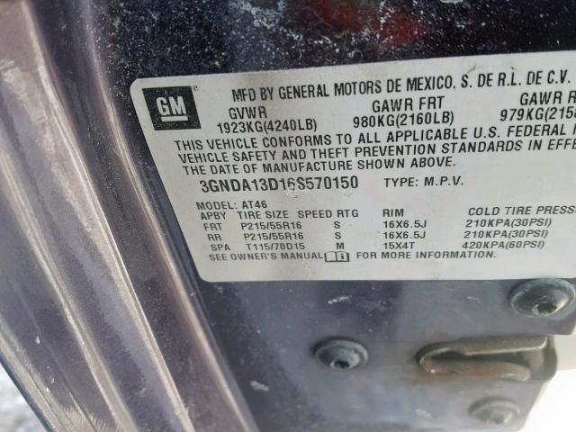 3GNDA13D16S570150 - 2006 CHEVROLET HHR LS Gris foto 10