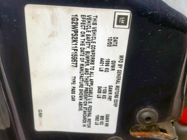 1G2WP52K11F159677 - 2001 PONTIAC GRAND PRIX BLUE photo 10