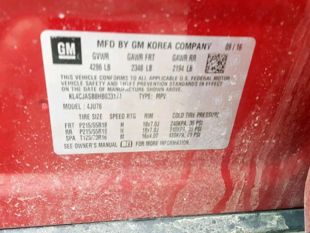 KL4CJASB8HB033174 - 2017 BUICK ENCORE PRE RED photo 10