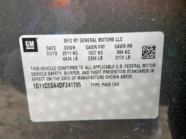 1G11C5SA4DF241795 - 2013 CHEVROLET MALIBU 1LT GRAY photo 10