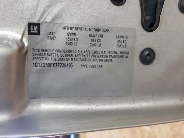 1G1ZS58FX7F239496 - 2007 CHEVROLET MALIBU LS SILVER photo 10