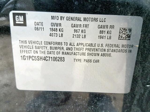 1G1PC5SH4C7106283 - 2012 CHEVROLET CRUZE LS BLACK photo 10