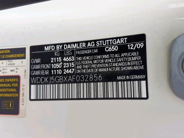 WDDKJ5GBXAF032856 - 2010 MERCEDES-BENZ E 350 WHITE photo 10