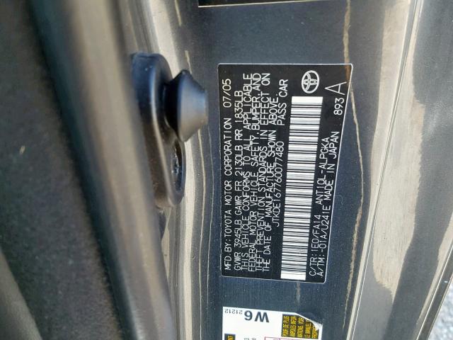 JTKDE167760077480 - 2006 TOYOTA SCION TC გრაფიტი ფოტო 10