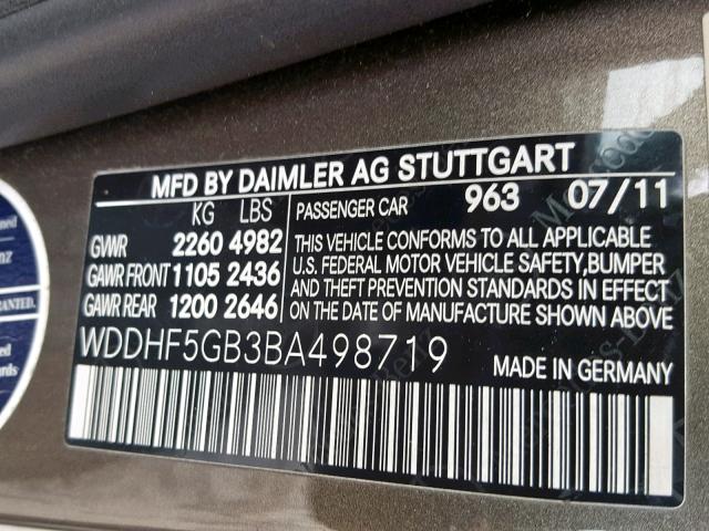 WDDHF5GB3BA498719 - 2011 MERCEDES-BENZ E 350 BROWN photo 10