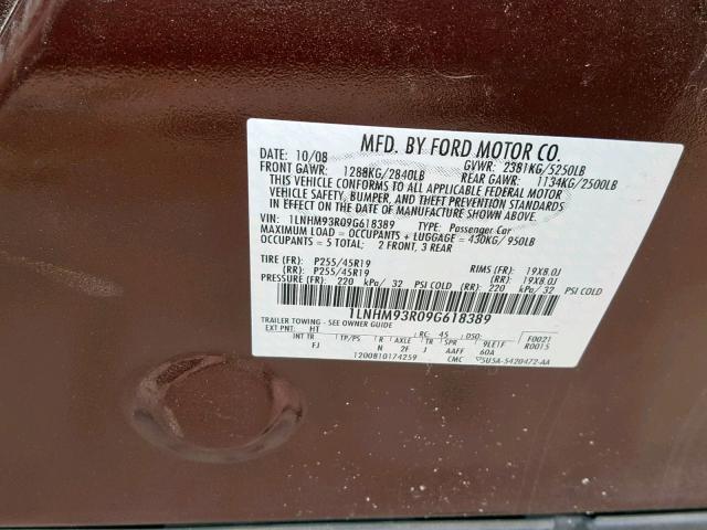 1LNHM93R09G618389 - 2009 LINCOLN MKS BROWN photo 10