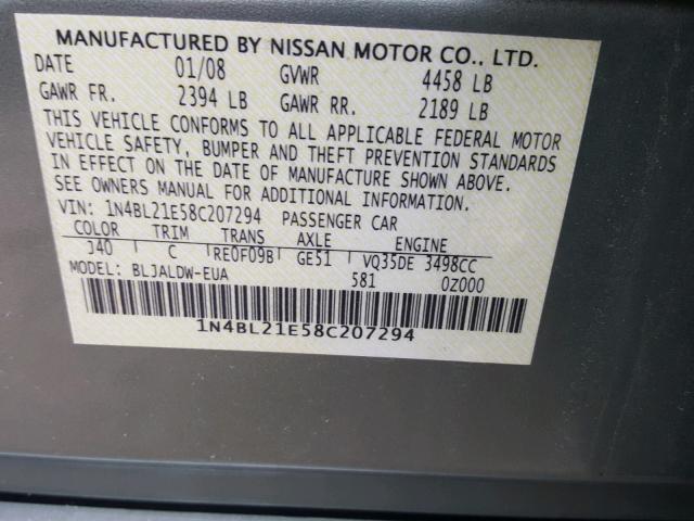 1N4BL21E58C207294 - 2008 NISSAN ALTIMA 3.5 GREEN photo 10