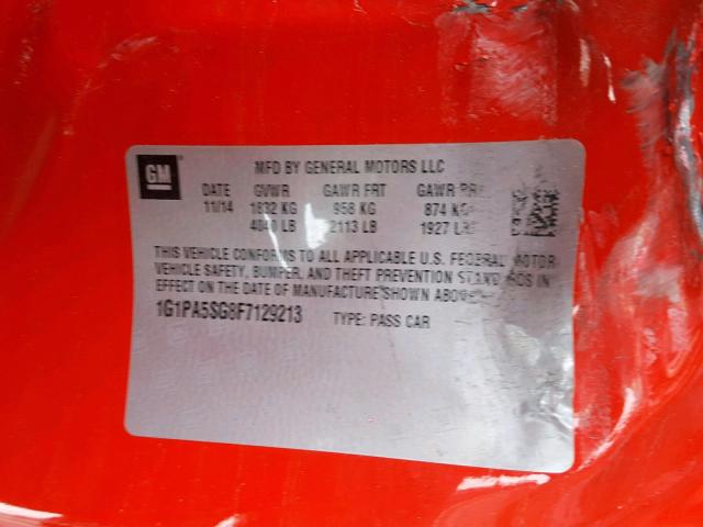 1G1PA5SG8F7129213 - 2015 CHEVROLET CRUZE LS RED photo 10