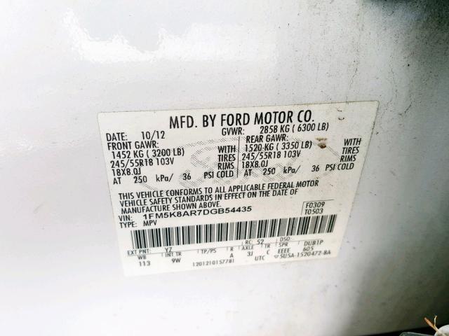 1FM5K8AR7DGB54435 - 2013 FORD EXPLORER P WHITE photo 10