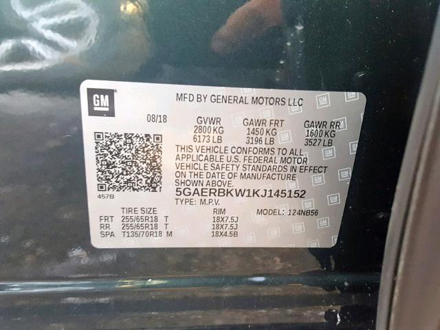 5GAERBKW1KJ145152 - 2019 BUICK ENCLAVE ES GRAY photo 10