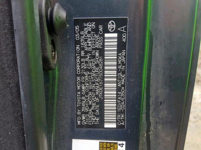 JTKDE167150048281 - 2005 TOYOTA SCION TC ნაცრისფერი ფოტო 10