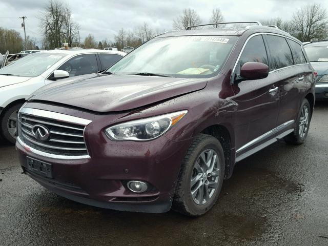 5N1AL0MM4DC345122 - 2013 INFINITI JX35 BASE BURGUNDY photo 2