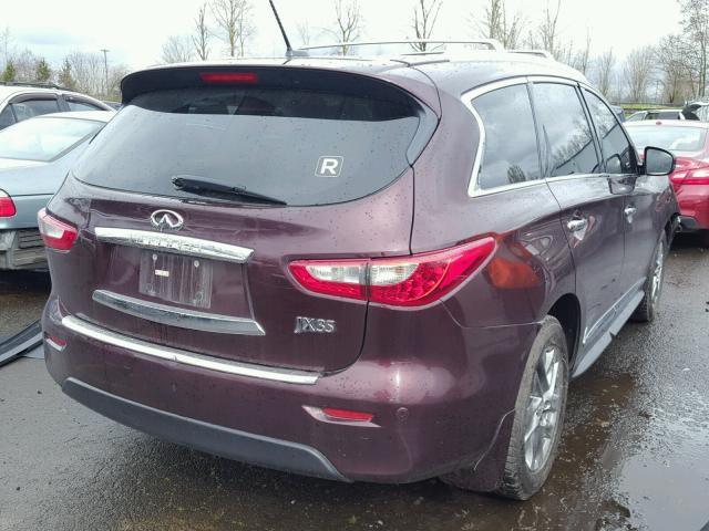 5N1AL0MM4DC345122 - 2013 INFINITI JX35 BASE BURGUNDY photo 4