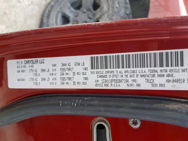 1D3HV18P99S807184 - 2009 DODGE RAM 1500 RED photo 10