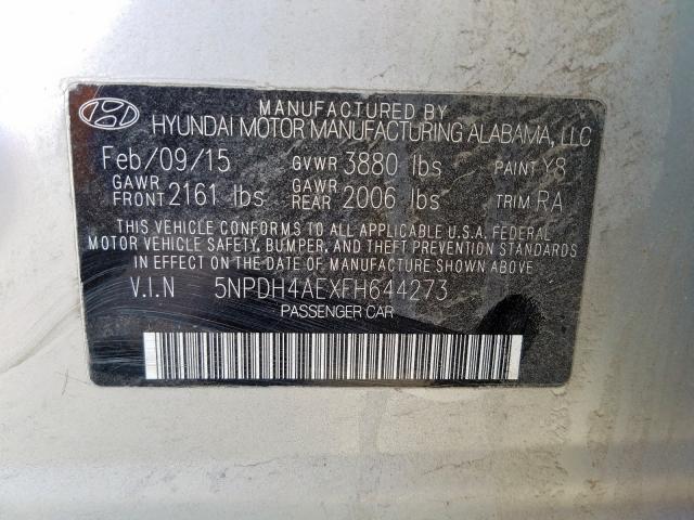 5NPDH4AEXFH644273 - 2015 HYUNDAI ELANTRA SE  photo 10