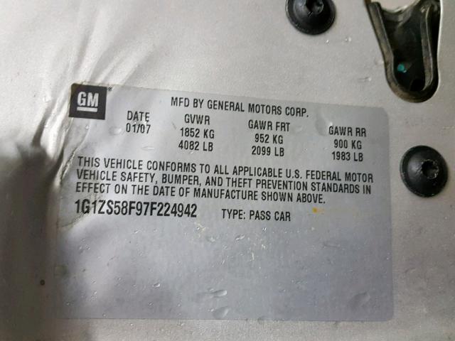 1G1ZS58F97F224942 - 2007 CHEVROLET MALIBU LS SILVER photo 10