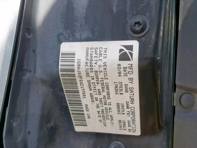 1G8AJ52F54Z177591 - 2004 SATURN ION LEVEL GRAY photo 10