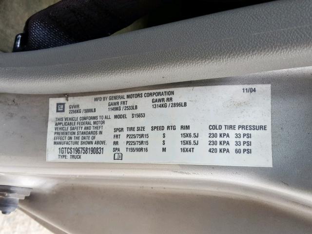 1GTCS196758190831 - 2005 GMC CANYON TAN photo 10