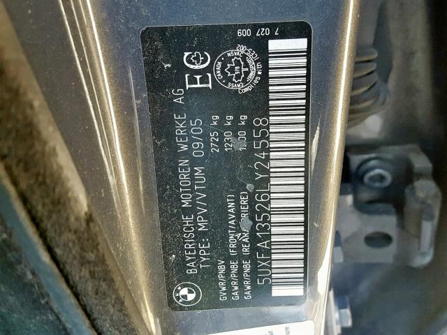 5UXFA13526LY24558 - 2006 BMW X5 3.0I GRAY photo 10