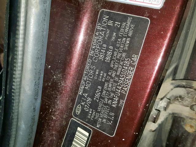 KNAFU4A29A5104185 - 2010 KIA FORTE EX MAROON photo 10