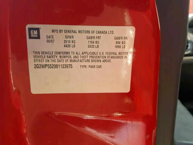 2G2WP552981123975 - 2008 PONTIAC GRAND PRIX RED photo 10
