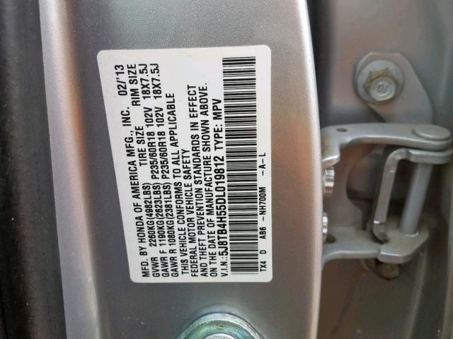 5J8TB4H55DL019812 - 2013 ACURA RDX TECHNO SILVER photo 10