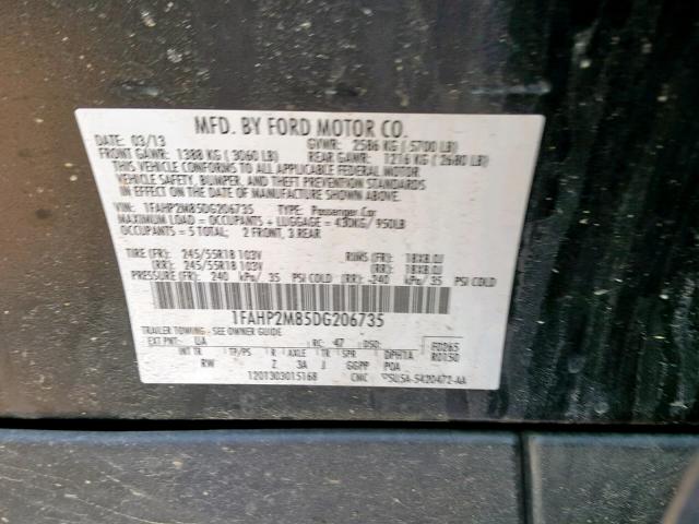 1FAHP2M85DG206735 - 2013 FORD TAURUS POL BLACK photo 10