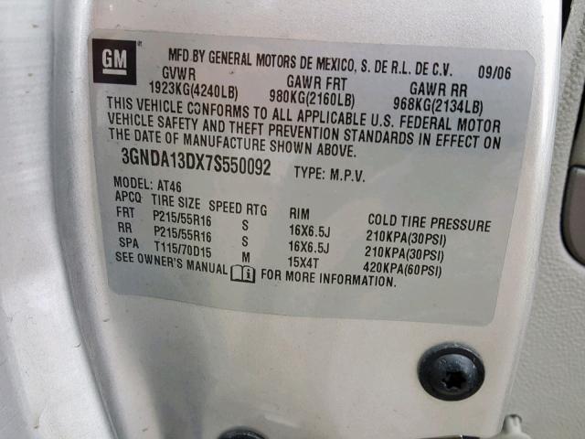 3GNDA13DX7S550092 - 2007 CHEVROLET HHR LS Plata foto 10