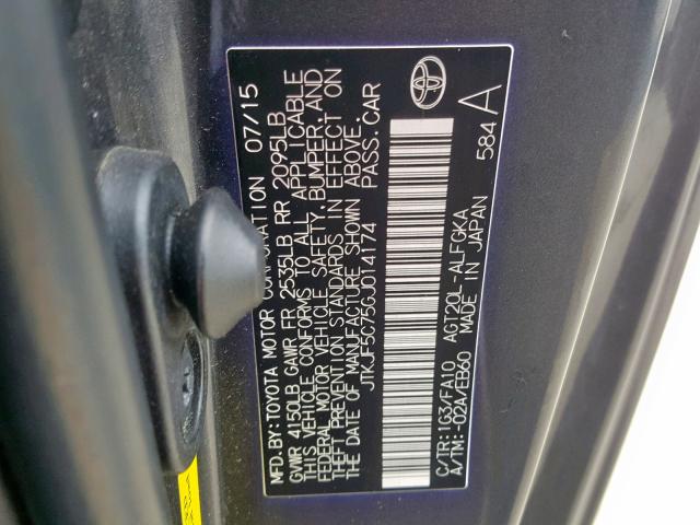 JTKJF5C75GJ014174 - 2016 TOYOTA SCION TC CHARCOAL photo 10