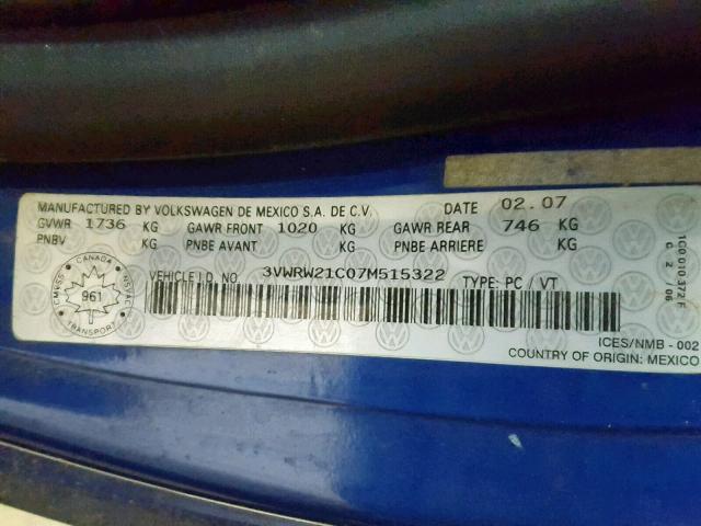 3VWRW21C07M515322 - 2007 VOLKSWAGEN NEW BEETLE Blau Foto 10