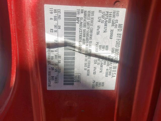 5LMEU27RX1LJ23257 - 2001 LINCOLN NAVIGATOR Qırmızı foto 10