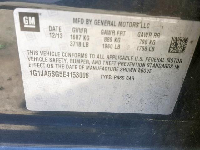 1G1JA5SG5E4153006 - 2014 CHEVROLET SONIC LS BLACK photo 10