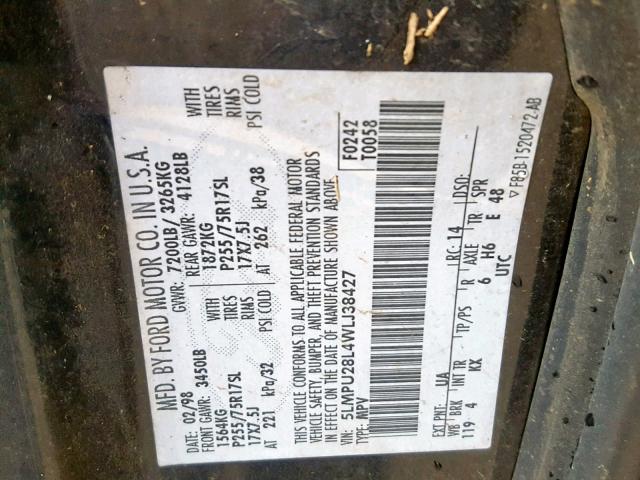 5LMPU28L4WLJ38427 - 1998 LINCOLN NAVIGATOR 黑色 照片 10