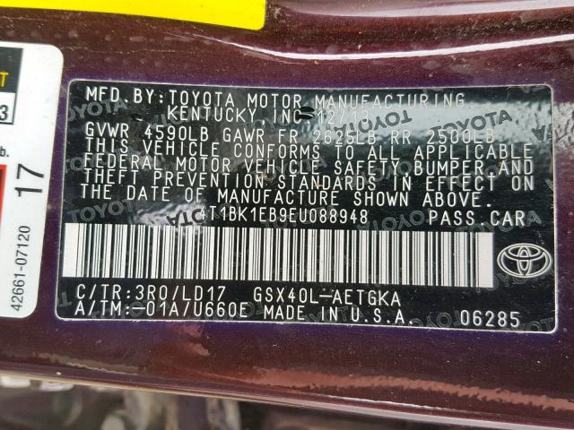 4T1BK1EB9EU088948 - 2014 TOYOTA AVALON BAS PURPLE photo 10