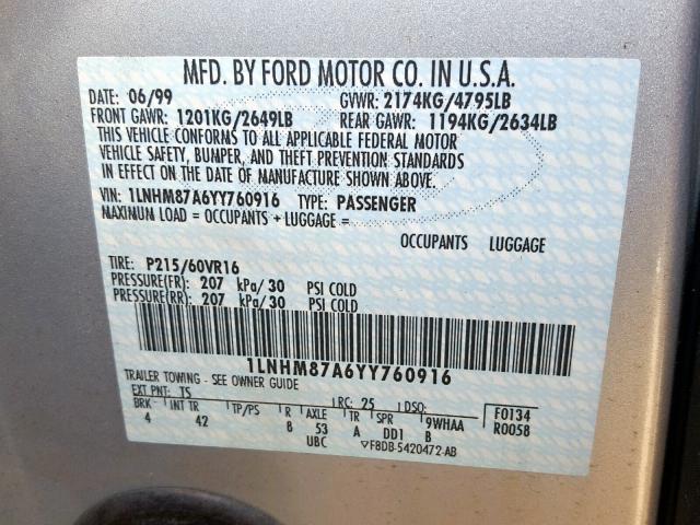 1LNHM87A6YY760916 - 2000 LINCOLN LS SILVER photo 10