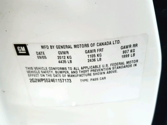 2G2WP552461157173 - 2006 PONTIAC GRAND PRIX WHITE photo 10