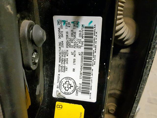 5TDBT48A01S000258 - 2001 TOYOTA SEQUOIA LI BLACK photo 10