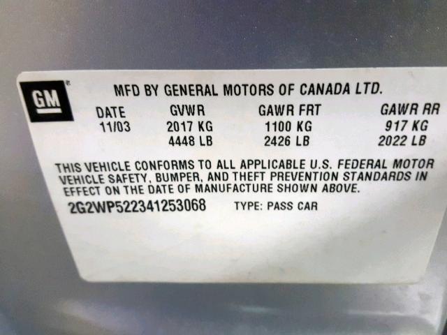 2G2WP522341253068 - 2004 PONTIAC GRAND PRIX 银色 照片 10