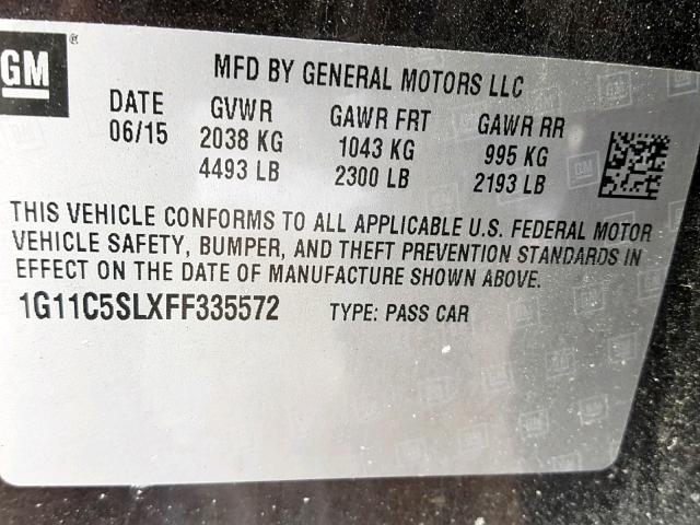 1G11C5SLXFF335572 - 2015 CHEVROLET MALIBU 1LT 棕色 照片 10