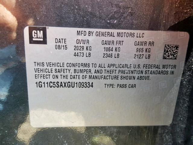 1G11C5SAXGU109334 - 2016 CHEVROLET MALIBU LIM Schwarz Foto 10