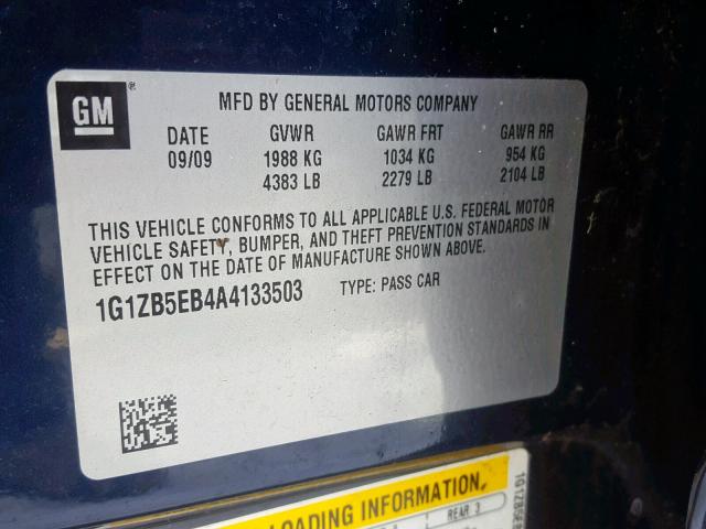 1G1ZB5EB4A4133503 - 2010 CHEVROLET MALIBU LS BLUE photo 10