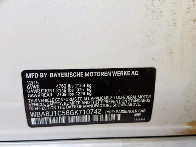 WBA8J1C58GK710742 - 2016 BMW 328 D WHITE photo 10