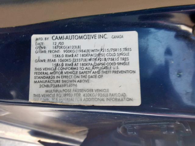 2CNBJ734846914096 - 2004 CHEVROLET TRACKER ZR BLUE photo 10