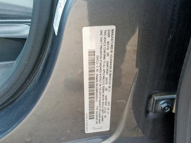 3VW2K7AJ3BM365501 - 2011 VOLKSWAGEN JETTA BASE Գրաֆիտ լուսանկար 10